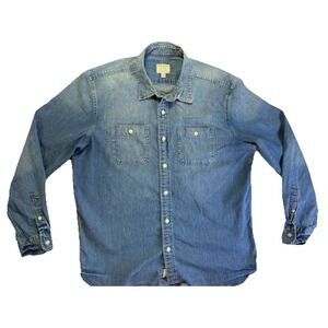 American Eagle Denim Button Up Long Sleeve Cotton Shirt Blue Denim Women's XL